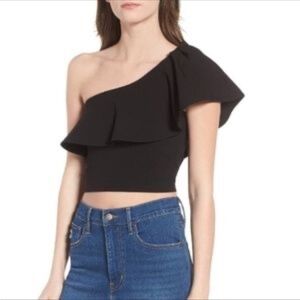 (19) Leith Black Asymmetrical Crop Top